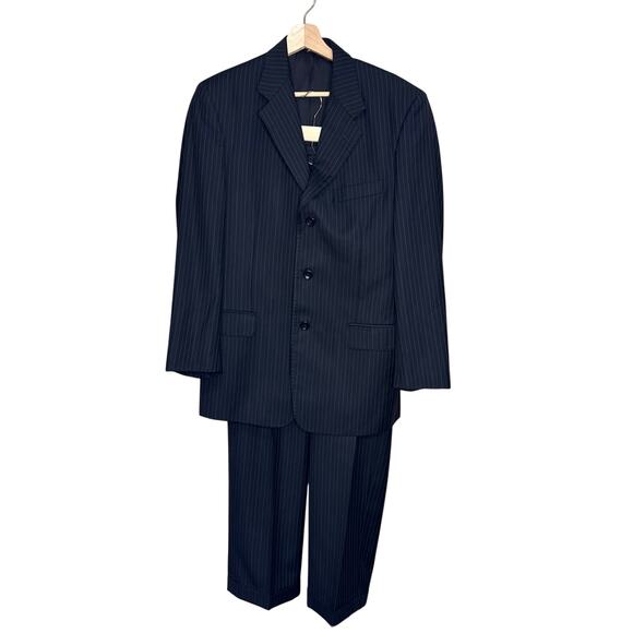 38R Men's Giorgio Valentini Black Super 150s Suit Set Pants / Jacket Wool Italy